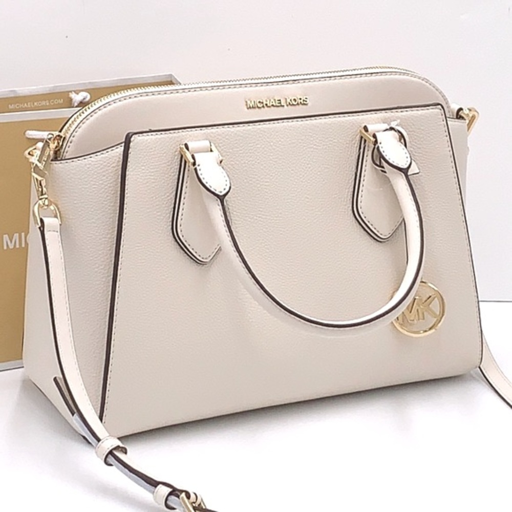 Michael Kors Daria Large Satchel Bag Leather Light Cream - Picture 2 of 16